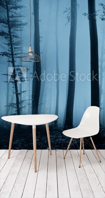 Picture of Magic foggy turquoise blue light color forest scene background